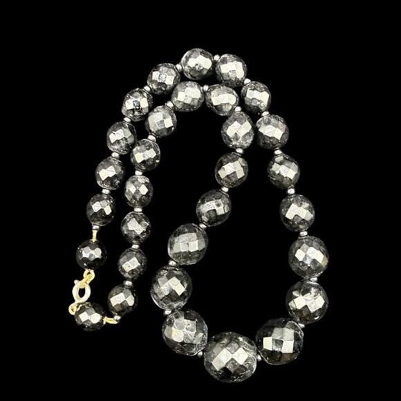 Vintage Jewelry - Vintage Heavy Chunky Black Faceted Bead Statement Necklace
